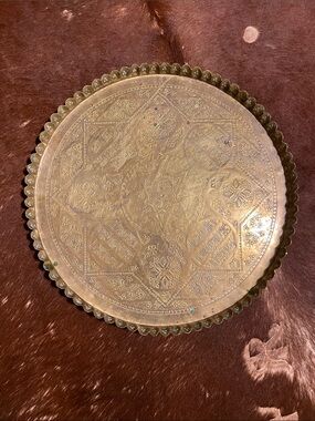 Engraved Brass Decorative 19” Tray - Scalloped Edge